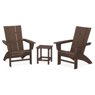 POLYWOOD Modern 3-Piece Curveback Adirondack Set w/ Long Island 18-Inch Side Table – Mahogany