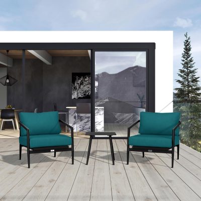 Midnight Cove 3 Pc Aluminum Club Chair Seating Set in Black/Carbon/Spectrum Peacock By Lakeview Outdoor Designs