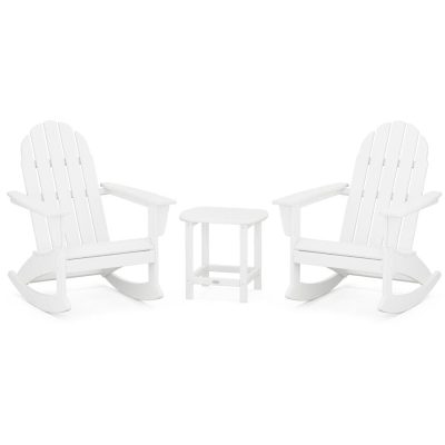 POLYWOOD Vineyard 3-Piece Adirondack Rocking Chair Set with South Beach 18-Inch Side Table in White