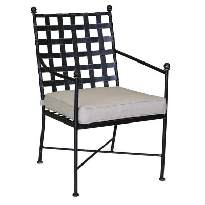 Provence Wrought Iron Patio Dining Arm Chair W/ Sunbrella Canvas Flax Cushion By Sunset West