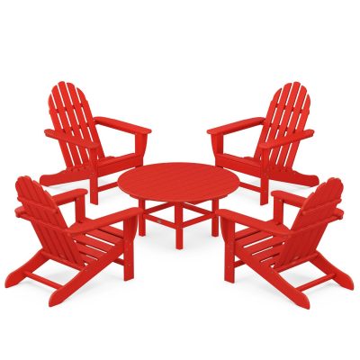 POLYWOOD Classic Adirondack 5-Piece Conversation Set – Sunset Red