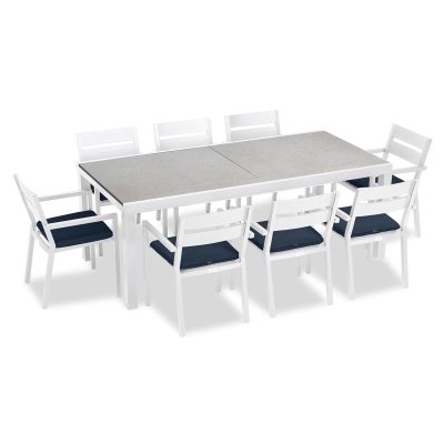 Calm Bay 9 Pc Extendable Dining Set in White/Concrete/Spectrum Indigo by Lakeview