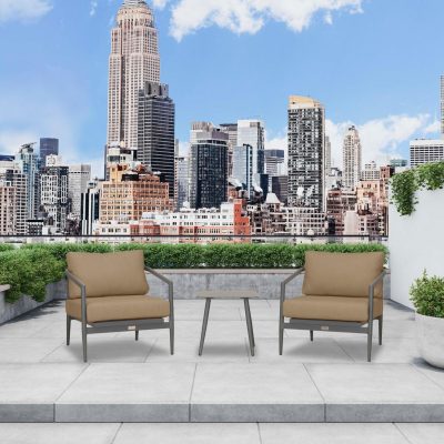 Midnight Cove 3 Pc Aluminum Club Chair Seating Set in Slate/Pebble Gray/Heather Beige By Lakeview Outdoor Designs