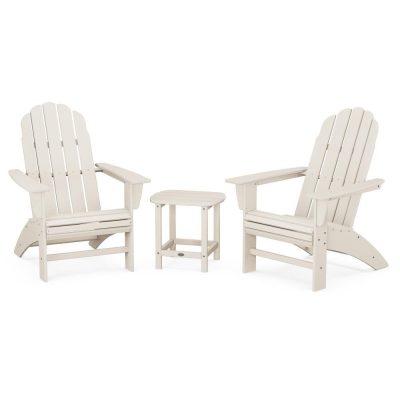 POLYWOOD Vineyard 3-Piece Curveback Adirondack Set w/ South Beach 18-Inch Side Table – Sand