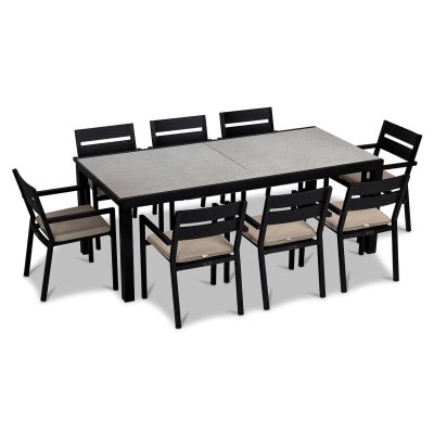 Calm Bay 9 Pc Extendable Dining Set in Black/Concrete/Canvas Flax by Lakeview