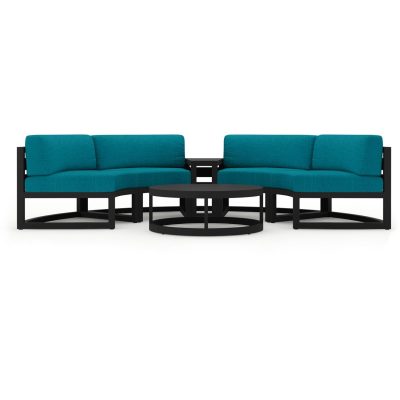 Misty Cove 4 Pc Aluminum Curve Loveseat Set in Black W/ Spectrum Peacock Cushions By Lakeview