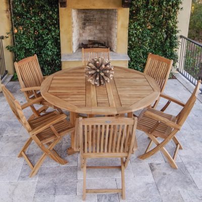 Sailor 7 Piece Teak Patio Dining Set W/ 60 Inch Round Drop Leaf Table By Royal Teak Collection