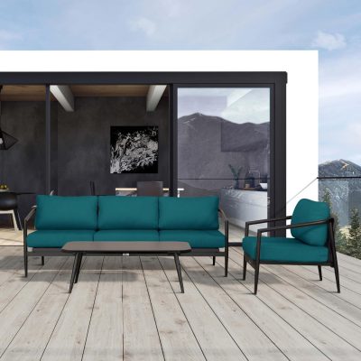 Midnight Cove 3 Pc Aluminum Sofa Seating Set in Black/Carbon/Spectrum Peacock By Lakeview Outdoor Designs