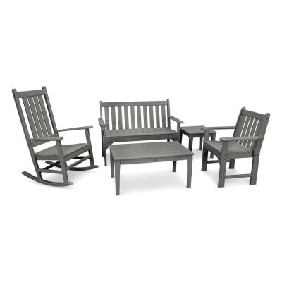 POLYWOOD Vineyard 5-Piece Bench & Rocking Chair Set – Slate Grey