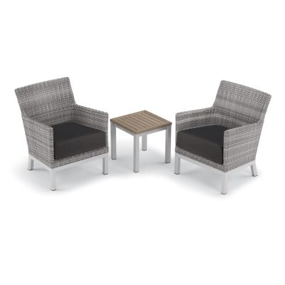 Argento 3 Piece Wicker Patio Conversation Set W/ Tekwood Vintage End Table & Jet Black Cushions By Oxford Garden