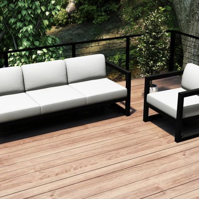 Misty Cove 2 Pc Aluminum Seating Set in Black W/ Canvas Natural Cushions By Lakeview