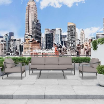 Midnight Cove 4 Pc Aluminum Sofa Seating Set in Slate/Pebble Gray/Canvas Charcoal By Lakeview Outdoor Designs