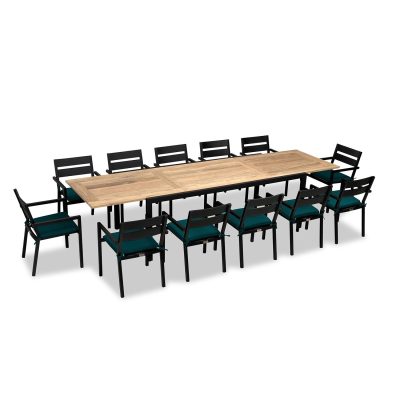 Calm Bay Communal 13 Pc Extendable Reclaimed Teak Dining Set in Black/Spectrum Peacock by Lakeview