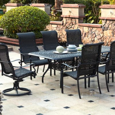 Darlee Victoria 9 Piece Resin Wicker Patio Dining Set W/ 92 X 42 Inch Rectangular Table