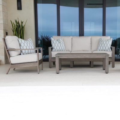 Sunset West Laguna 4 Piece Aluminum Patio Conversation Set W/ Sunbrella Canvas Flax Cushions