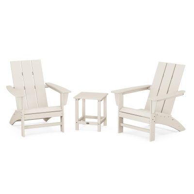 POLYWOOD Modern 3-Piece Adirondack Set w/ Long Island 18-Inch Side Table – Sand