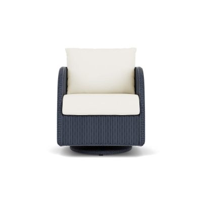 Essence Wicker Club Chair w/ Swivel Gliders in Denim Blue/Sailcloth Salt By Lloyd Flanders