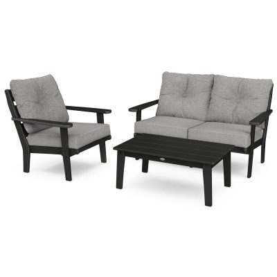 POLYWOOD Lakeside 3-Piece Deep Seating Set – Black / Grey Mist