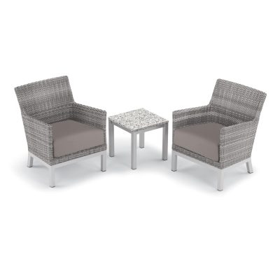 Argento 3 Piece Wicker Patio Conversation Set W/ Lite-Core Ash End Table & Stone Cushions By Oxford Garden