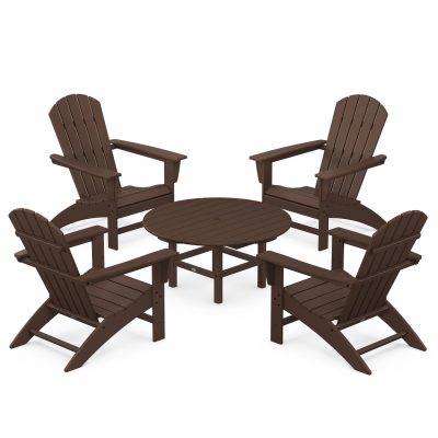 POLYWOOD Nautical 5-Piece Adirondack Chair Conversation Set – Mahogany