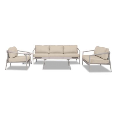 Midnight Cove 5 Pc Aluminum Sofa Seating Set in Urban Stone/Carrera/Canvas Flax By Lakeview Outdoor Designs