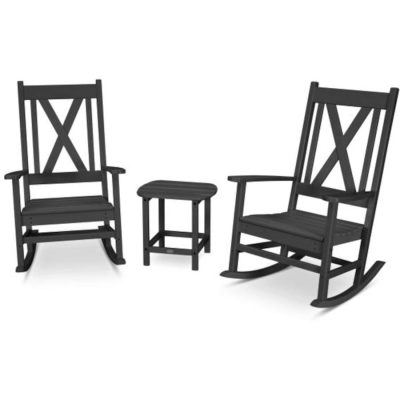 POLYWOOD Braxton 3-Piece Porch Rocking Chair Set in Black