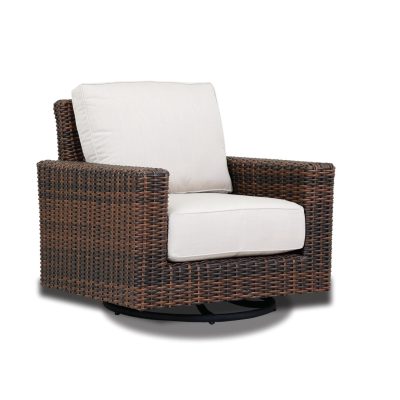 Montecito Wicker Patio Swivel Rocker Club Chair W/ Sunbrella Canvas Flax Cushions By Sunset West