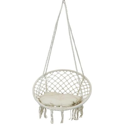 Ultimate Patio Macrame Hanging Hammock Chair w/ Tassels & Cushion – Off-White