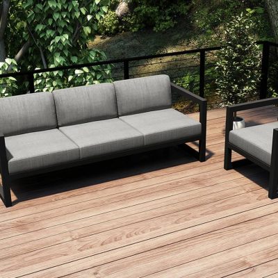 Misty Cove 2 Pc Aluminum Seating Set in Slate W/ Cast Silver Cushions By Lakeview