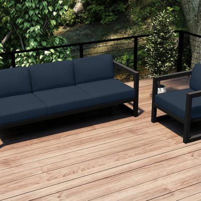 Misty Cove 2 Pc Aluminum Seating Set in Slate W/ Spectrum Indigo Cushions By Lakeview