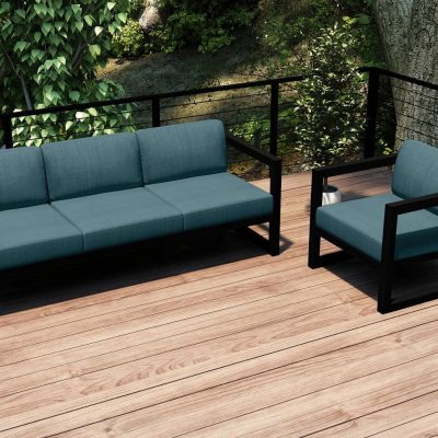 Misty Cove 2 Pc Aluminum Seating Set in Black W/ Cast Lagoon Cushions By Lakeview