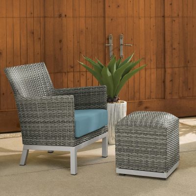 Argento 2 Piece Wicker Patio Seating Set W/ Ottoman By Oxford Garden – Ice Blue