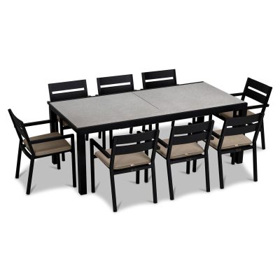 Calm Bay 9 Pc Extendable Dining Set in Black/Concrete/Heather Beige by Lakeview