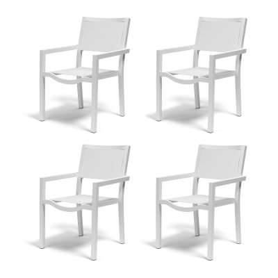 Sunset West Naples 4 Piece Aluminum Stackable Patio Sling Dining Chair Set W/ Phifertex Frost Slings