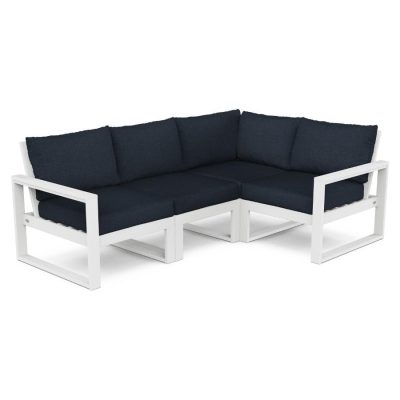 POLYWOOD EDGE 4-Piece Modular Deep Seating Set in White / Marine Indigo