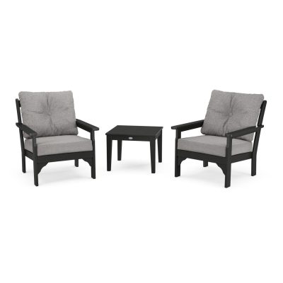 POLYWOOD Vineyard 3-Piece Deep Seating Set – Black / Grey Mist