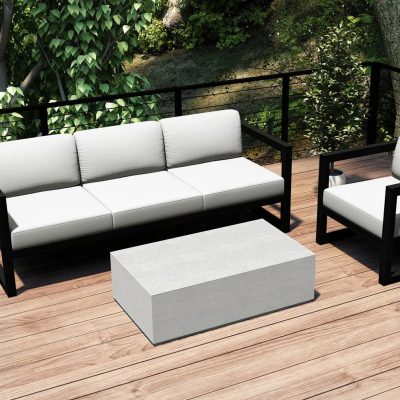 Misty Cove 3 Pc Aluminum Sofa Set in Black W/ Canvas Natural Cushions & Long Coffee Table By Lakeview