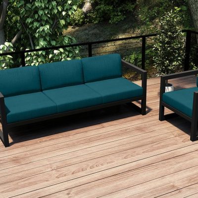 Misty Cove 2 Pc Aluminum Seating Set in Slate W/ Spectrum Peacock Cushions By Lakeview