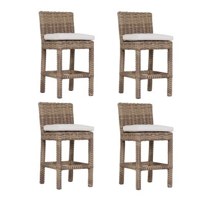 Sunset West Havana 4 Piece Resin Wicker Patio Counter Stool Set W/ Sunbrella Canvas Flax Cushions