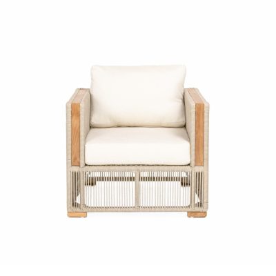 Breeze Olefin Rope & Teak Patio Club Chair in Dune/Sand By Teak + Table