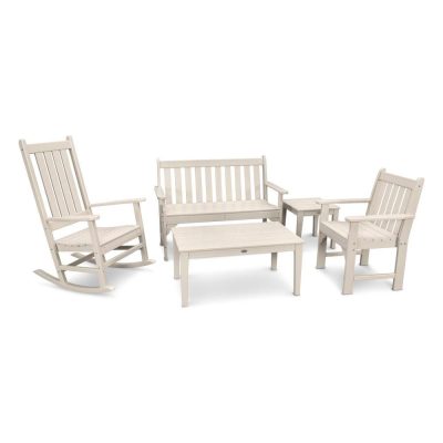 POLYWOOD Vineyard 5-Piece Bench & Rocking Chair Set – Sand