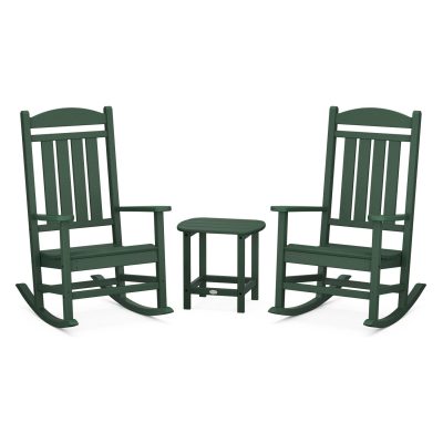 POLYWOOD Presidential Rocker 3-Piece Set w/ South Beach 18-Inch Side Table – Green