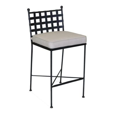 Provence Wrought Iron Patio Bar Stool W/ Sunbrella Canvas Flax Cushion By Sunset West