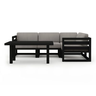 Misty Cove 5 Pc Aluminum Sectional Set in Black W/ Canvas Charcoal Cushions & Classic Chat Table By Lakeview