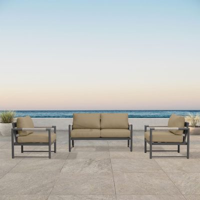 Lakeview Avenue Bay Slate/Pebble Gray 3 Pc Loveseat Set – Heather Beige