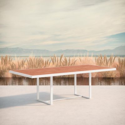 Pavia 96 Inch White Aluminum Dining Table W/ Umber Dekton Top By Azzurro Living