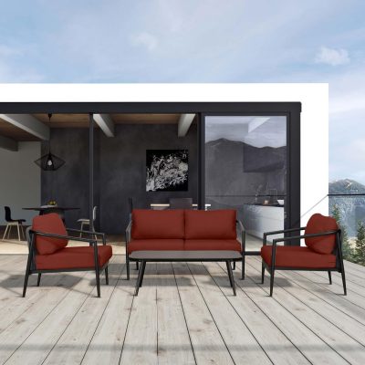 Midnight Cove 4 Pc Aluminum Loveseat Seating Set in Black/Carbon/Canvas Henna By Lakeview Outdoor Designs