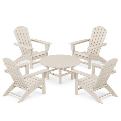 POLYWOOD Nautical 5-Piece Adirondack Chair Conversation Set – Sand