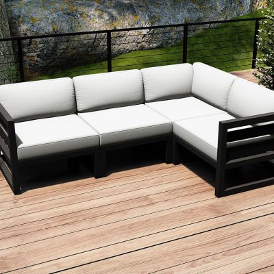 Misty Cove 4 Pc Aluminum Sectional Set in Slate W/ Canvas Natural Cushions By Lakeview