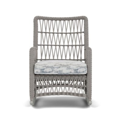 Mackinac Wicker Rocking Club Chair w/ High Back in Putty/Stratosphere Cloud By Lloyd Flanders